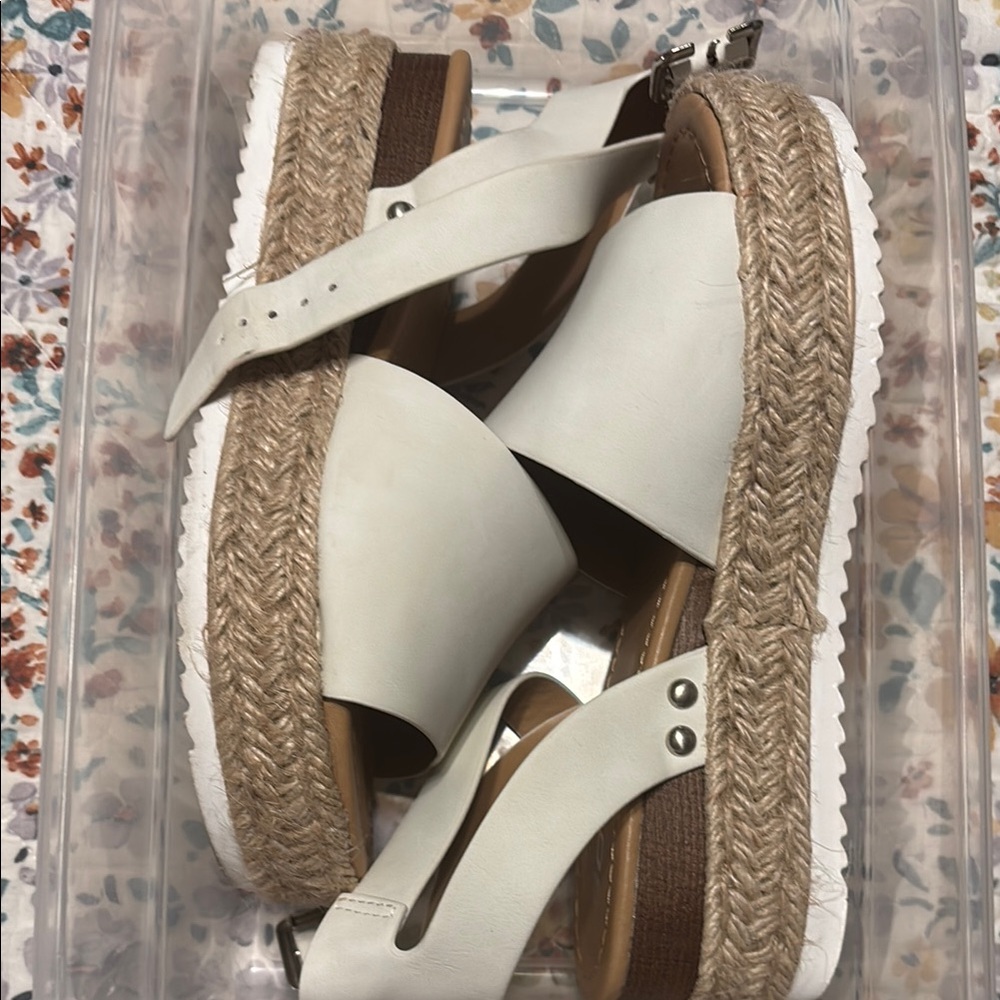 Soda White and Brown Espadrille Wedge Sandals